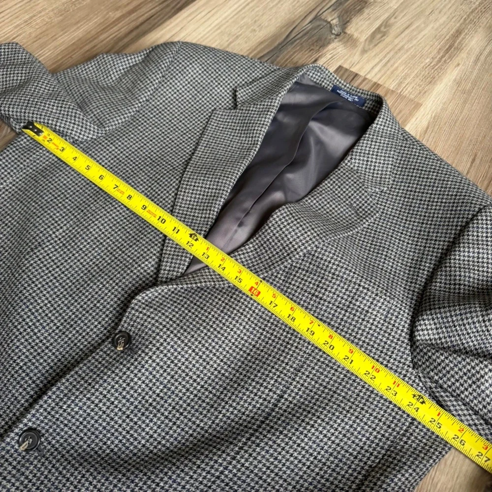 Vintage Chaps Ralph Lauren Wool Alpaca Houndstooth Blazer Sport Coat Gray Black